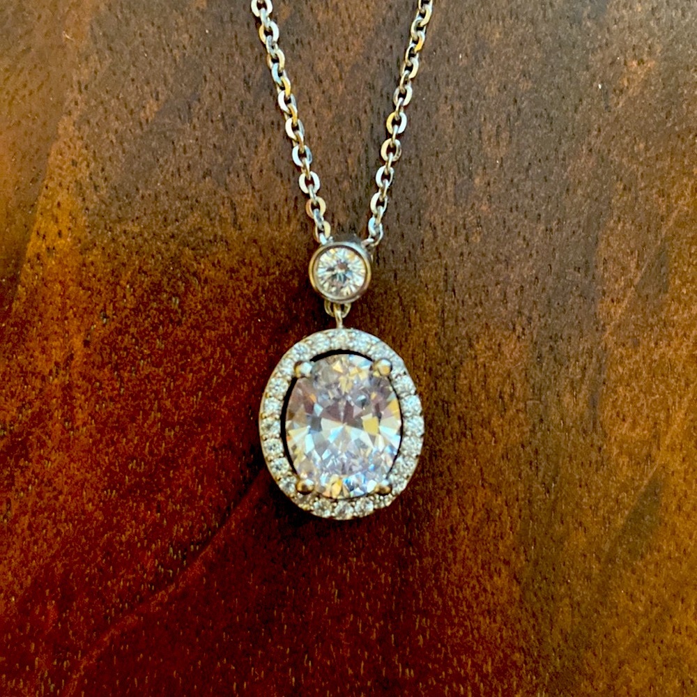 Berricle Sterling Silver Necklace with Oval CZ